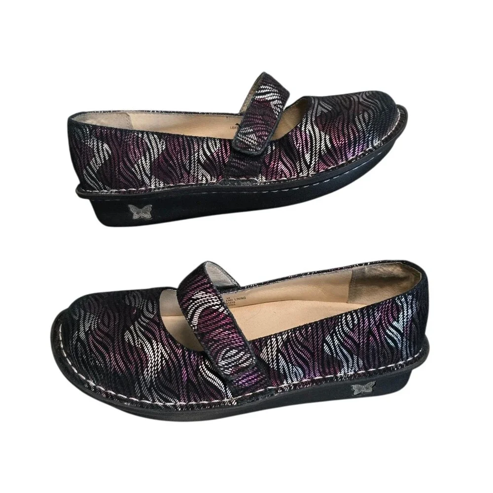 Alegria FEL 345 Mary Jane Shoes Womens US 8-8.5 Purple Silver Comfort EU 38